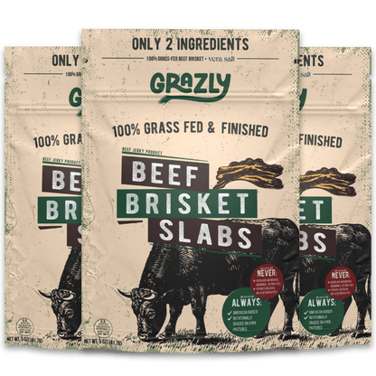 Pack of Grazly beef brisket slabs, 100% grass-fed and finished, ready for cooking or smoking.