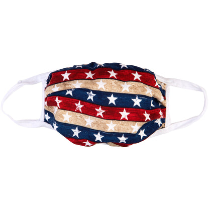 Vibrant cloth face mask by GreaterGood with Americana design, made in the USA, featuring colorful fabric and comfortable fit.