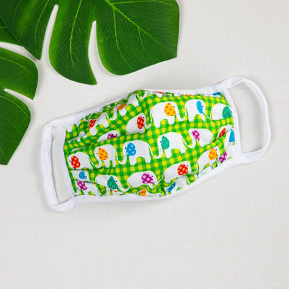 Vibrant cloth face mask by GreaterGood featuring Americana design, made in the USA, with colorful fabric and ear loops.