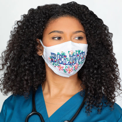 GreaterGood Read My Lips embroidered face mask with "Be Kind" message, made for comfortable wear and style.