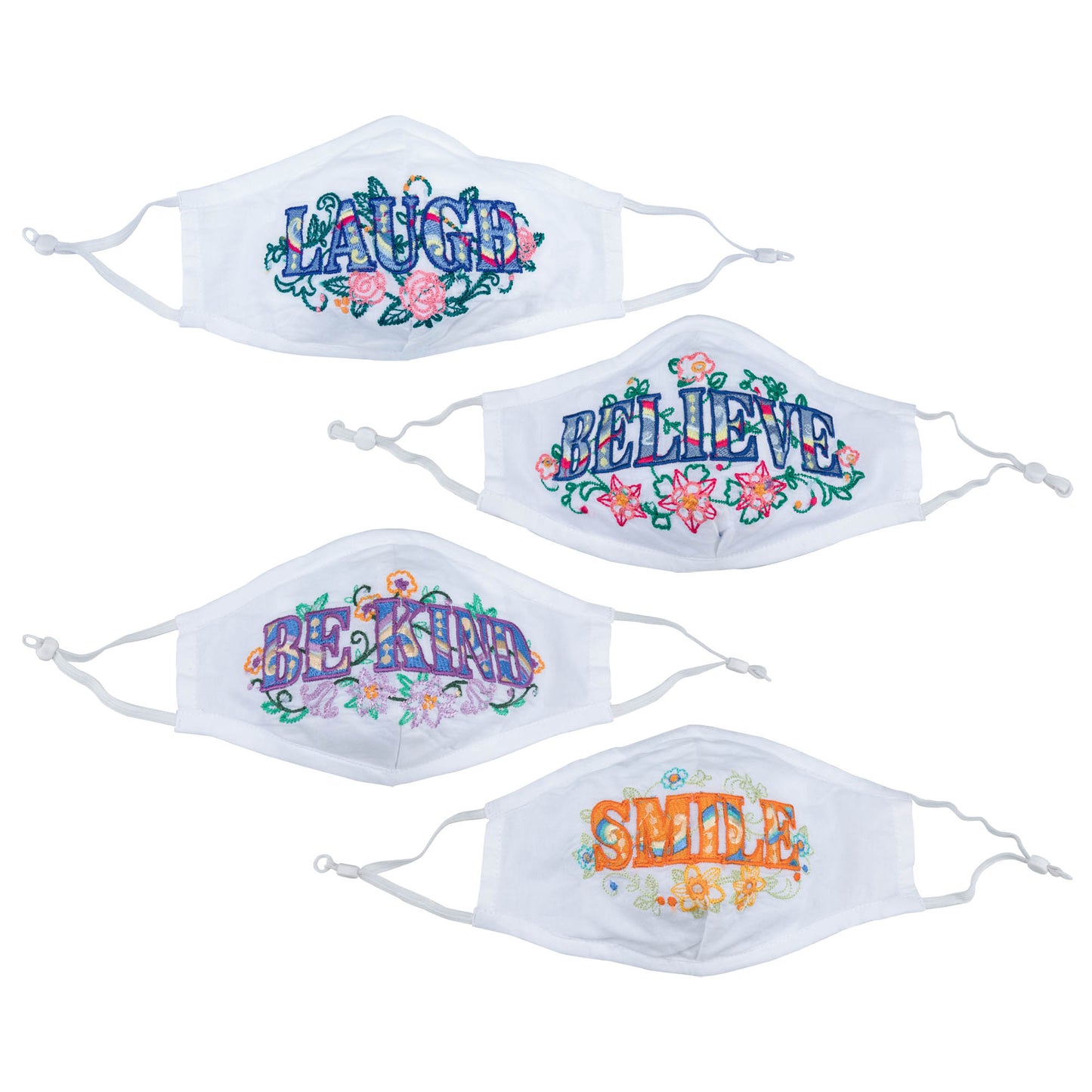 GreaterGood Read My Lips embroidered face mask with "Be Kind" message, featuring colorful lips design, made for comfortable wear.