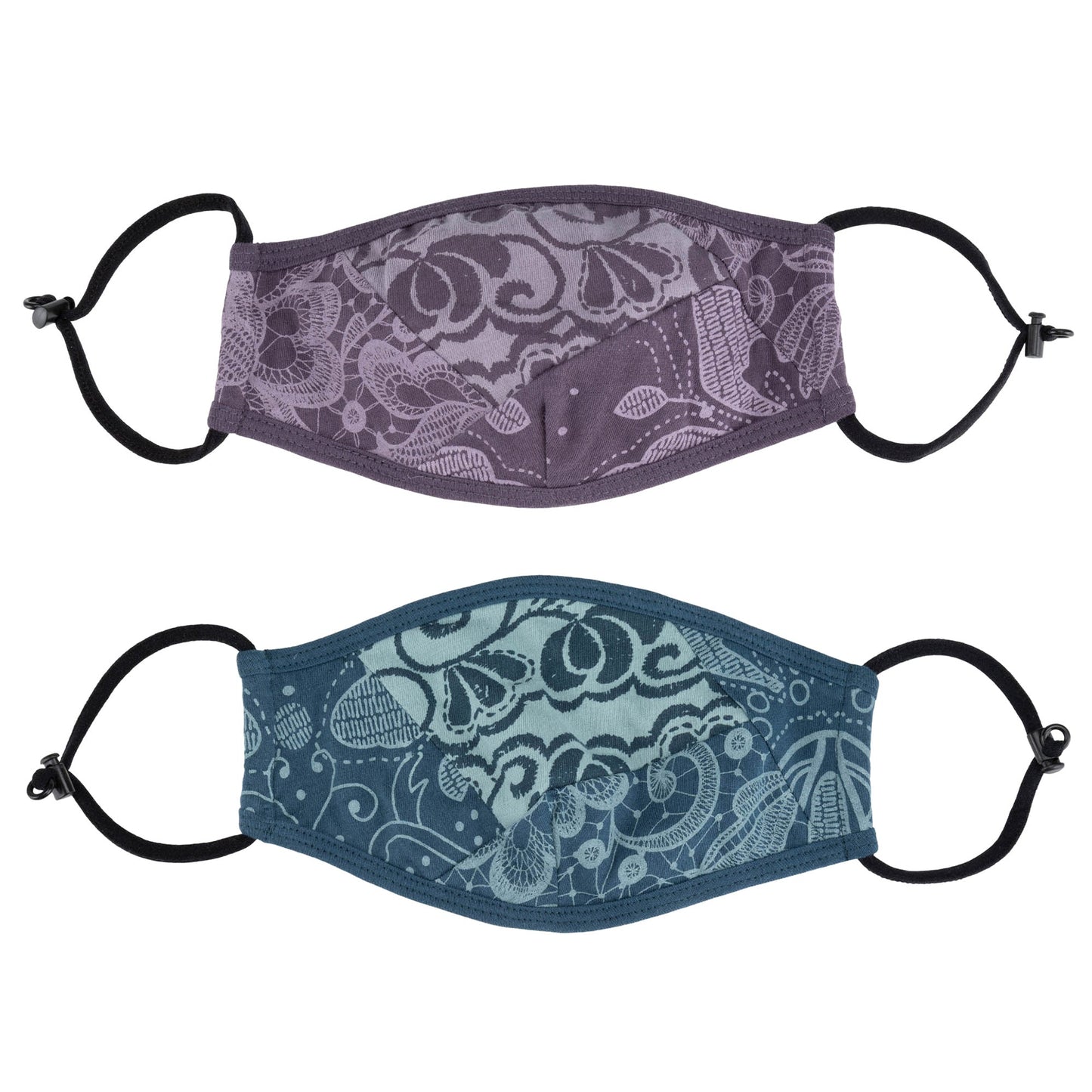 Blue Reversible Organic Face Mask by GreaterGood with patchwork design, made of soft, breathable fabric for comfortable wear.