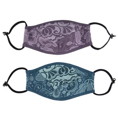 Blue Reversible Organic Face Mask by GreaterGood with patchwork design, made of soft, breathable fabric for comfortable wear.