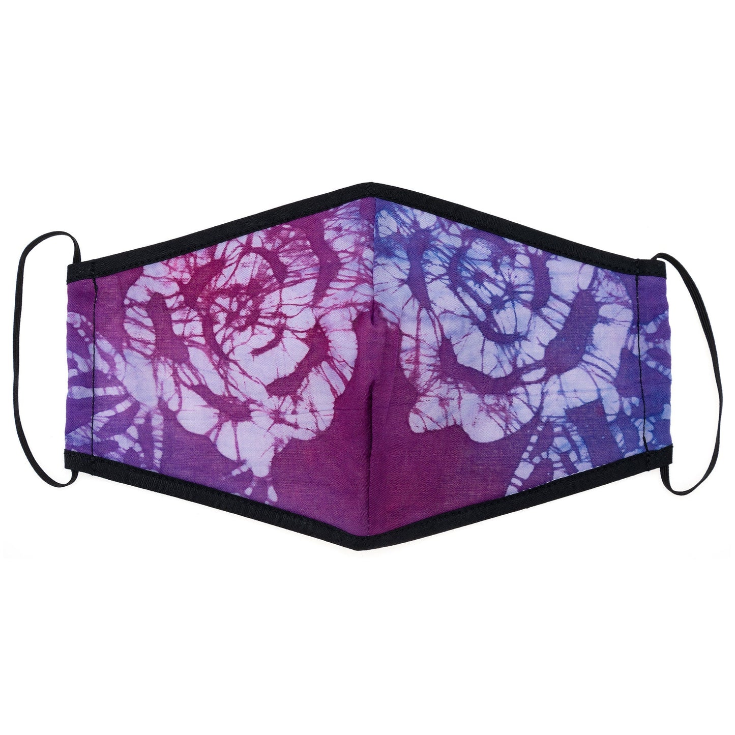 Batik Delight face mask by GreaterGood featuring colorful dragonfly and floral batik design, made of soft fabric for comfortable wear