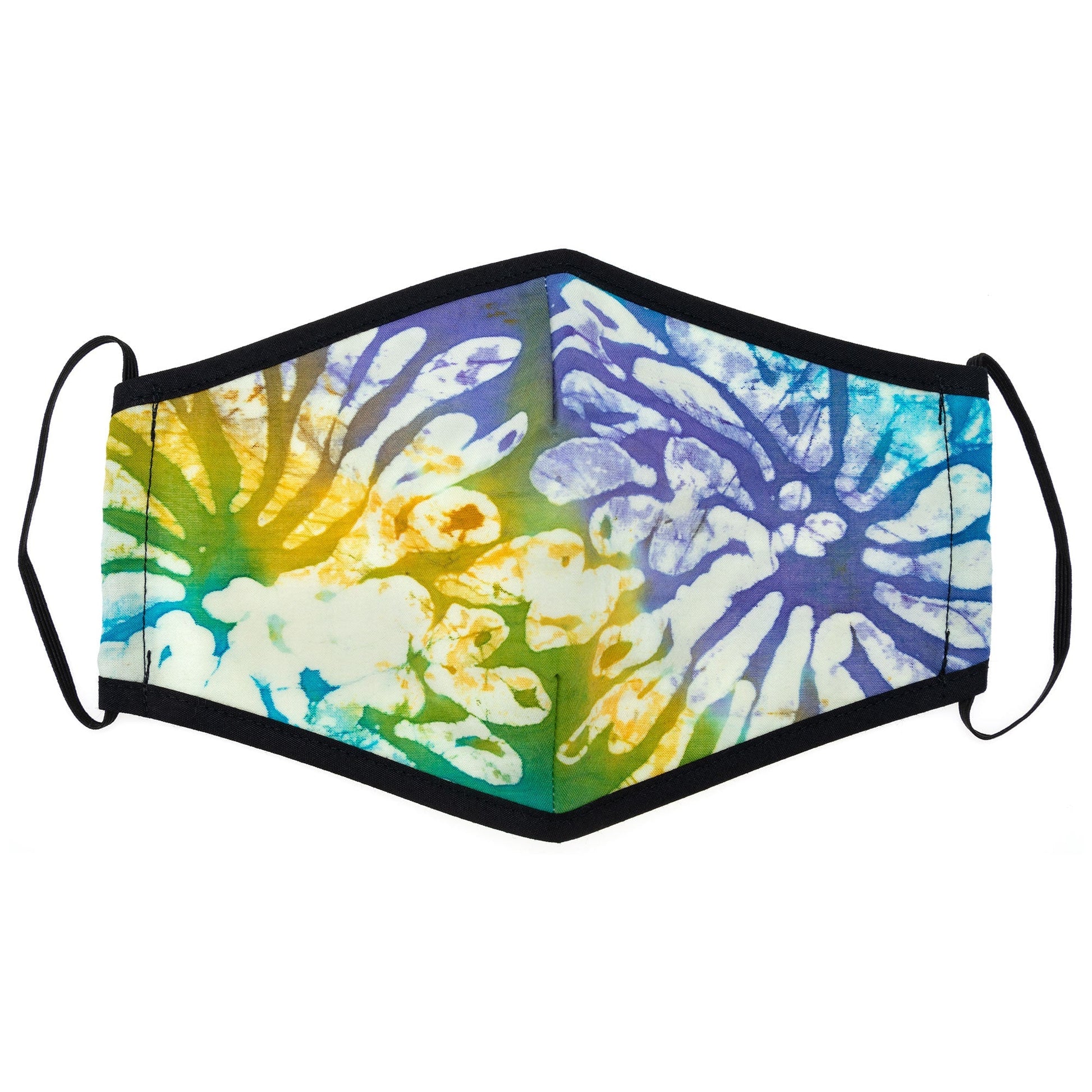Batik Delight face mask with dragonfly pattern from GreaterGood, made of fabric, designed for comfortable face covering and protection.