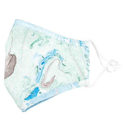 GreaterGood Marbleous color face mask and headband set with green and blue marble pattern, stylish mask accessories.