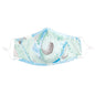 Green and blue marble-patterned face mask and matching headband from GreaterGood, made of soft, breathable fabric.