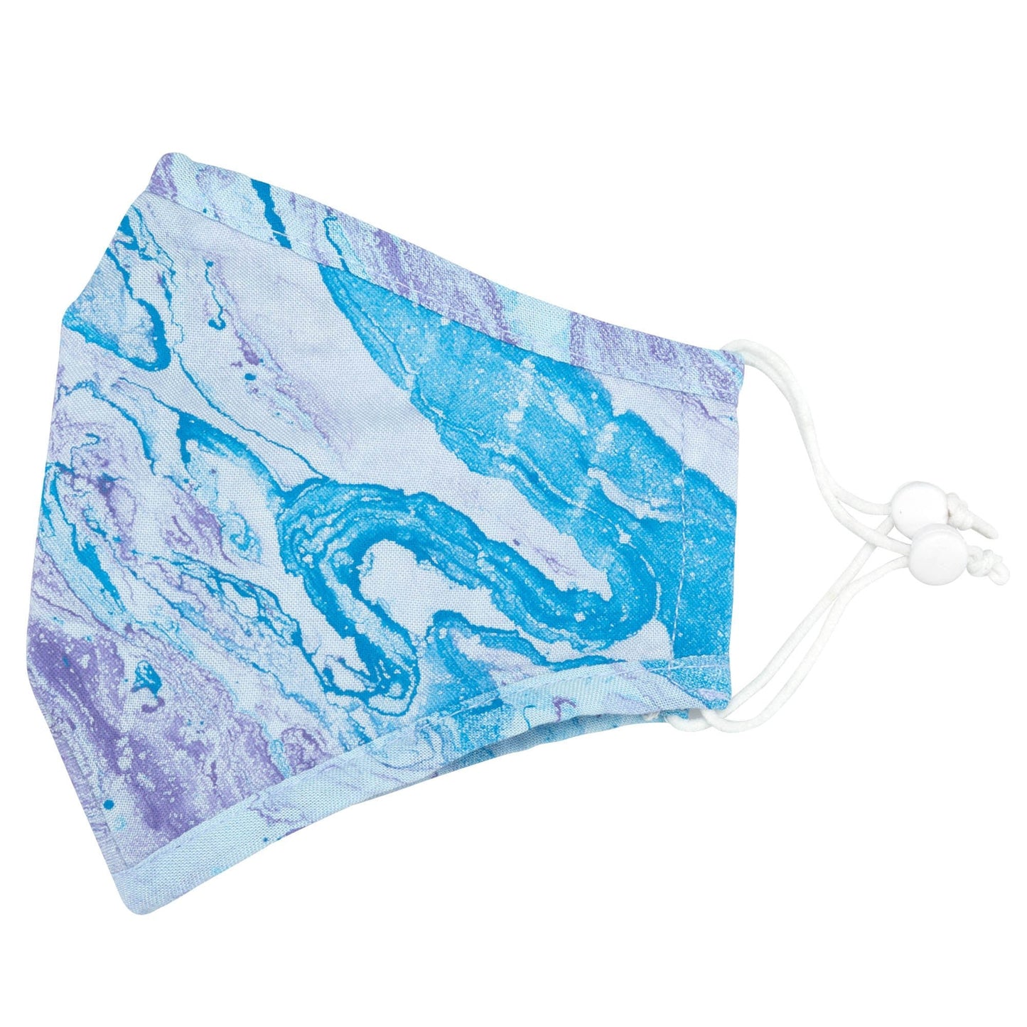 Green and blue marble patterned face mask with matching headband by GreaterGood, made of soft fabric for comfortable wear.