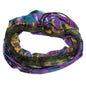 Multi-colored tie-dye gaiter face mask from GreaterGood, made of soft fabric, designed for comfortable face covering and mask accessories.