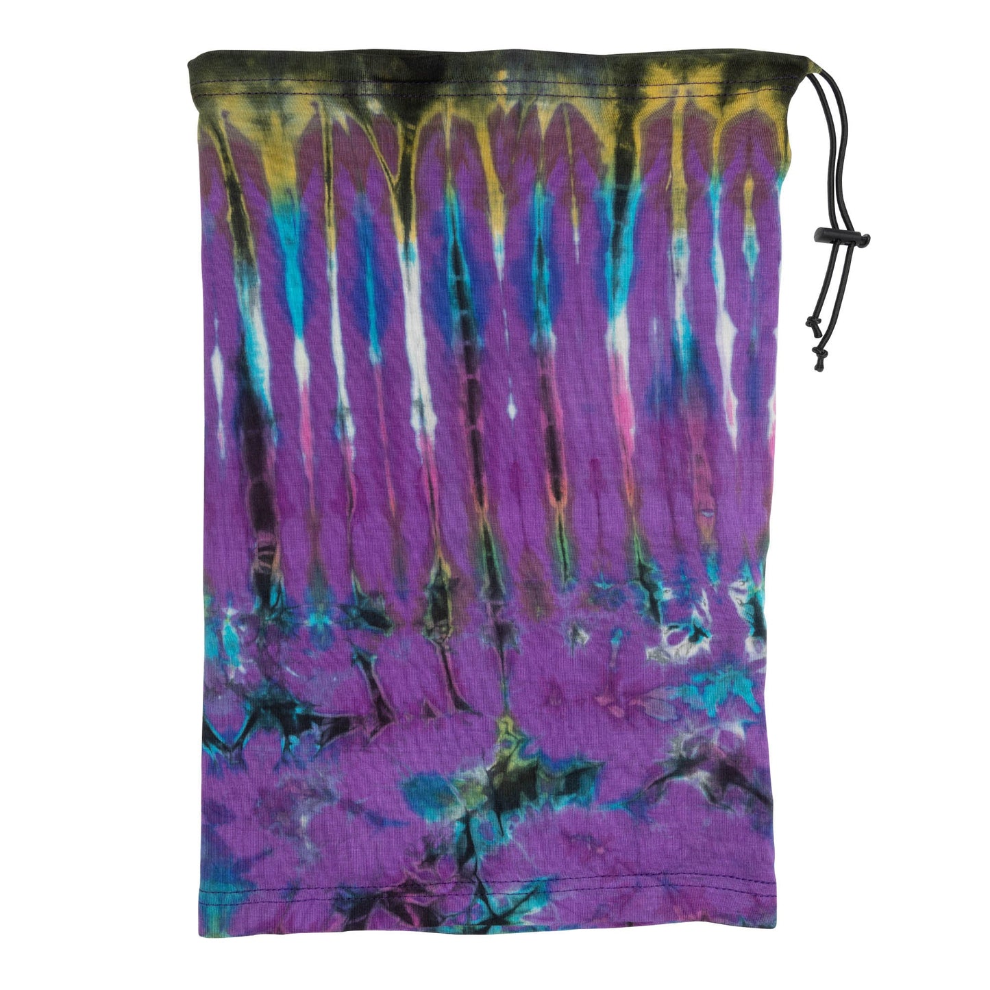Multicolor tie-dye gaiter face mask by GreaterGood, made of stretchy fabric, designed for face covering and accessory use.