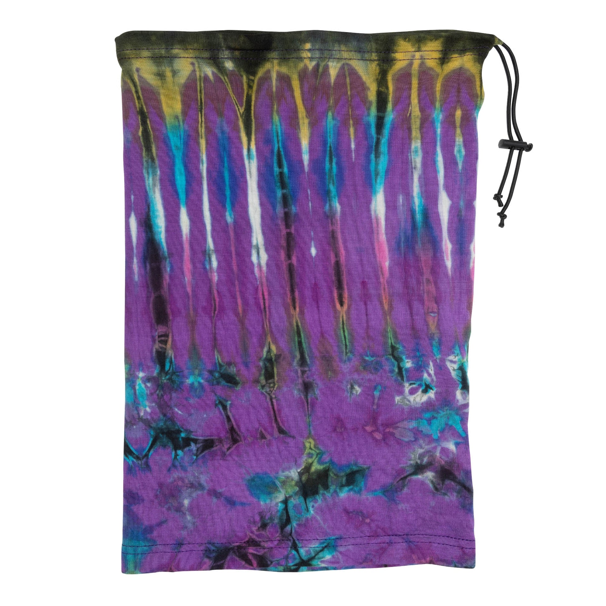 Multicolor tie-dye gaiter face mask by GreaterGood, made of stretchy fabric, designed for face covering and accessory use.