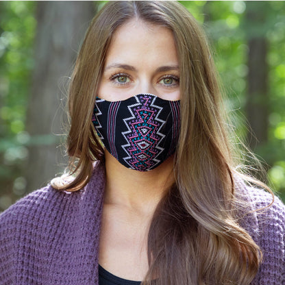 Handwoven face mask from GreaterGood, showing intricate patterns and comfortable fabric for face covering and mask accessories.