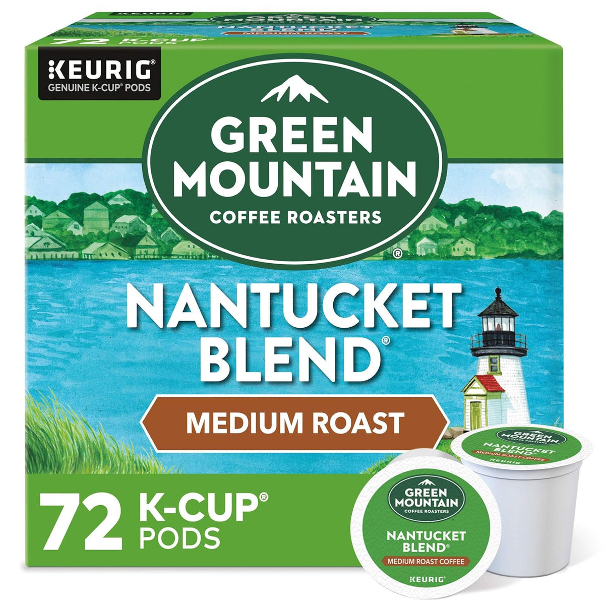 Green Mountain Coffee Nantucket Blend Keurig K-Cup pods, medium roast, 96-count pack from Green Mountain Coffee Roasters.