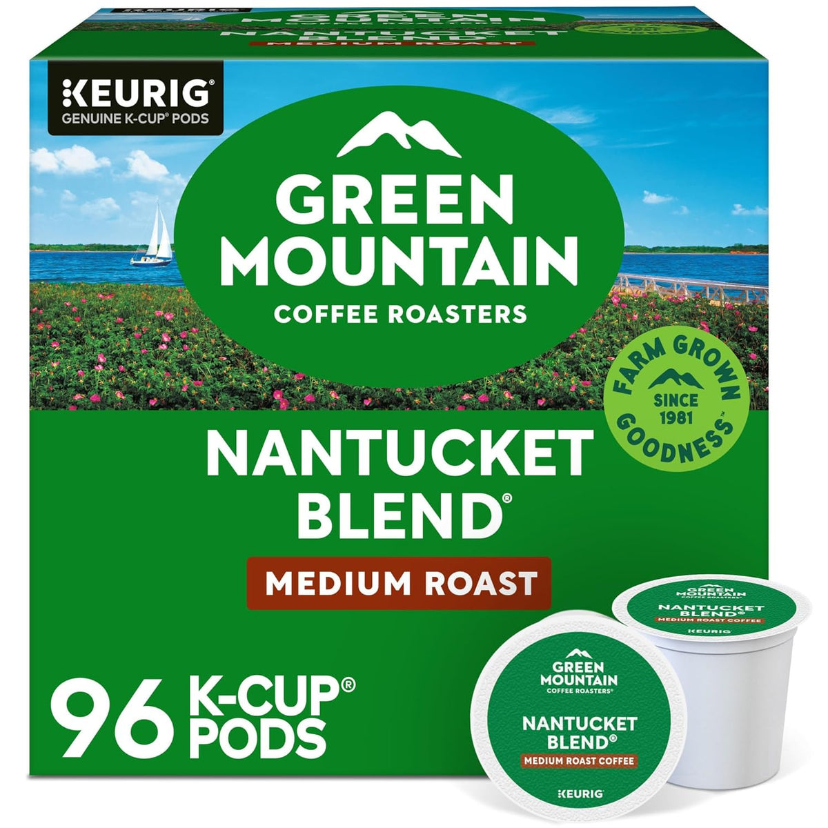 Green Mountain Coffee Nantucket Blend Keurig K-Cup pods, medium roast, 96-count pack by Green Mountain Coffee Roasters.