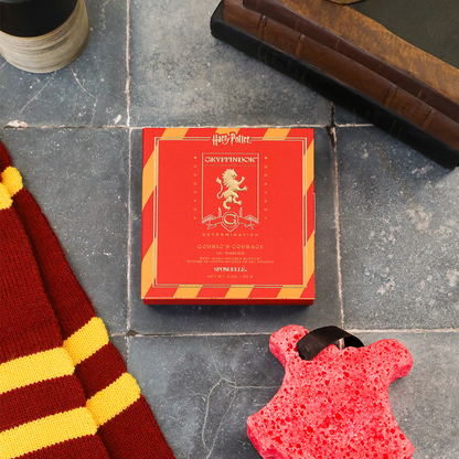 Gryffindor Godric's Courage Body Wash Infused Buffer from Harry Potter Collection by Spongellé, featuring red and gold design.