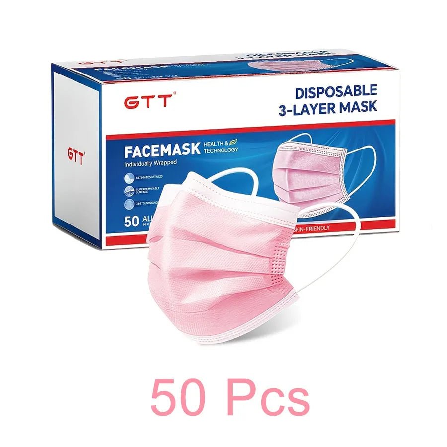 GTT 50/100Pcs Disposable Face Mask individually packaged 3 Ply breathable Earloop Protective Mask for Home School Office Outdoor - BACKUPMYFILESNOW