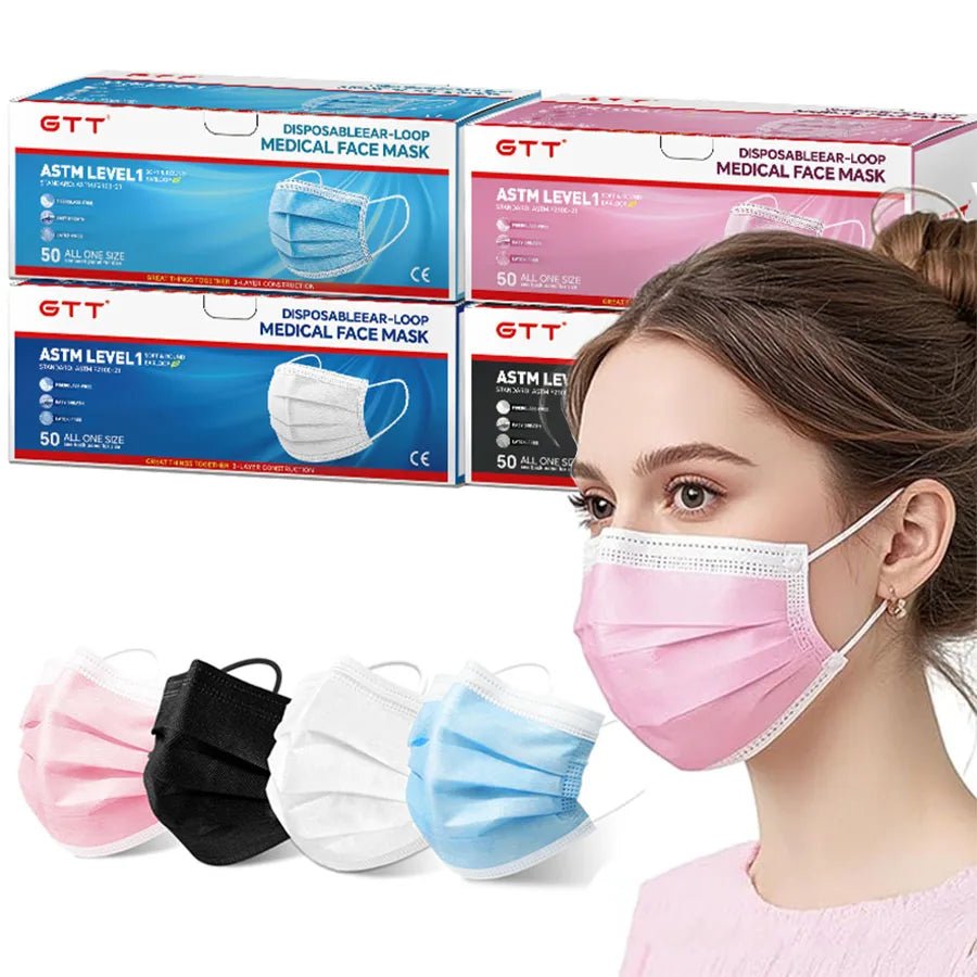 GTT 50/100Pcs Disposable Face Mask individually packaged 3 Ply breathable Earloop Protective Mask for Home School Office Outdoor - BACKUPMYFILESNOW