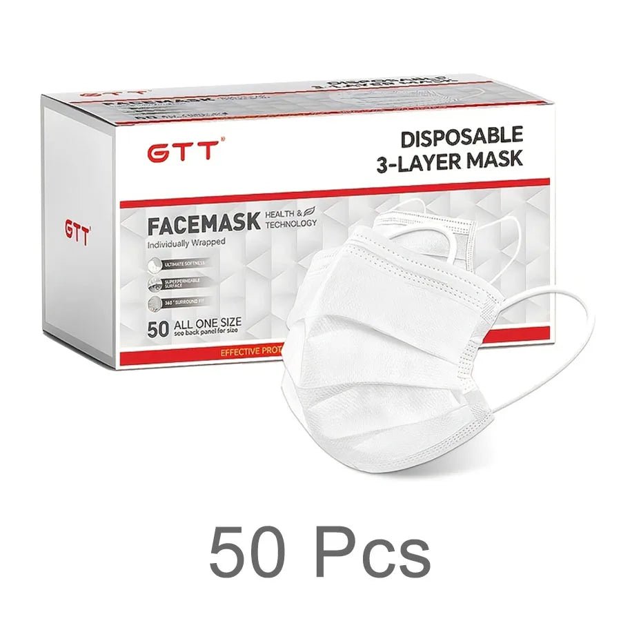 GTT 50/100Pcs Disposable Face Mask individually packaged 3 Ply breathable Earloop Protective Mask for Home School Office Outdoor - BACKUPMYFILESNOW