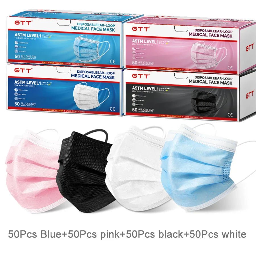 GTT 50/100Pcs Disposable Face Mask individually packaged 3 Ply breathable Earloop Protective Mask for Home School Office Outdoor - BACKUPMYFILESNOW