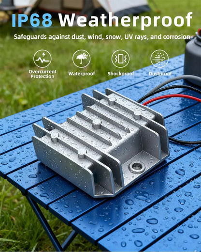 Starlink Mini O-Ring to DC Male cable step-up boost converter for outdoor use, converts 12V/24V to 30V at 3.5A.