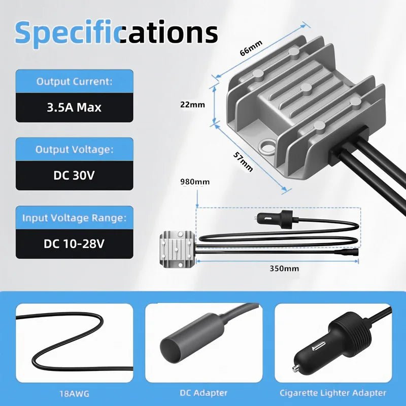 Starlink mini cable car power converter adapter with DC female connector and cigarette lighter plug for RVs, by Guangzhou Chuangze Digital.