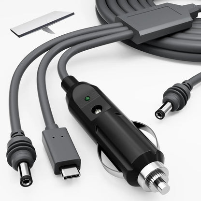 Starlink 3-in-1 100W USB-C DC car power cable for Starlink Mini, 12-24V RV, boat, vehicle charging, in black with connectors