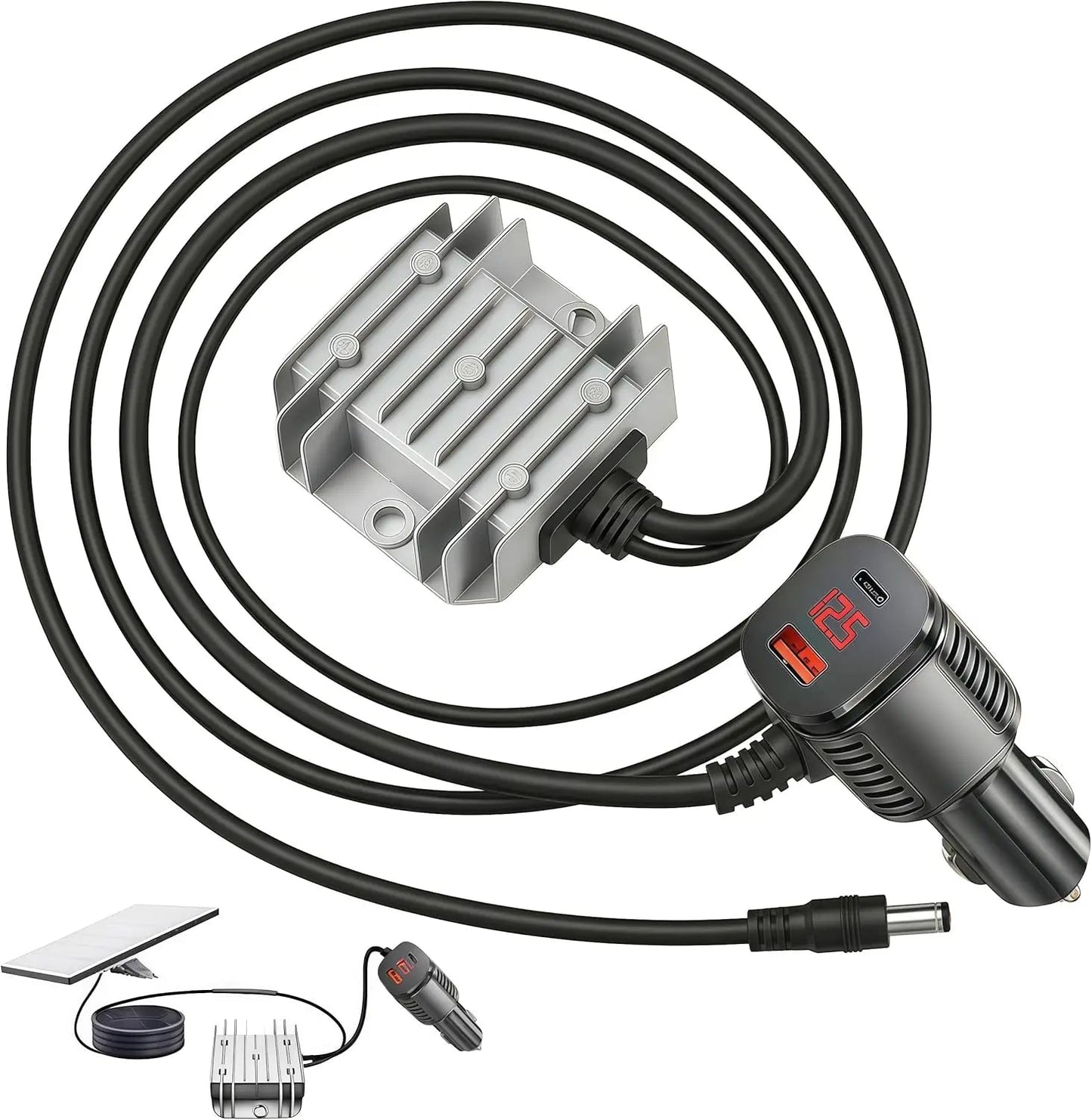 Starlink Mini Car Charger Adapter 12V-24V DC to DC converter with 3M cable for RV, truck, boat, and outdoor travel.
