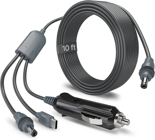 Starlink 3-in-1 car charger cable for Gen3 and Mini, waterproof USB-C power cord with cigarette lighter plug, black, 5 meters long