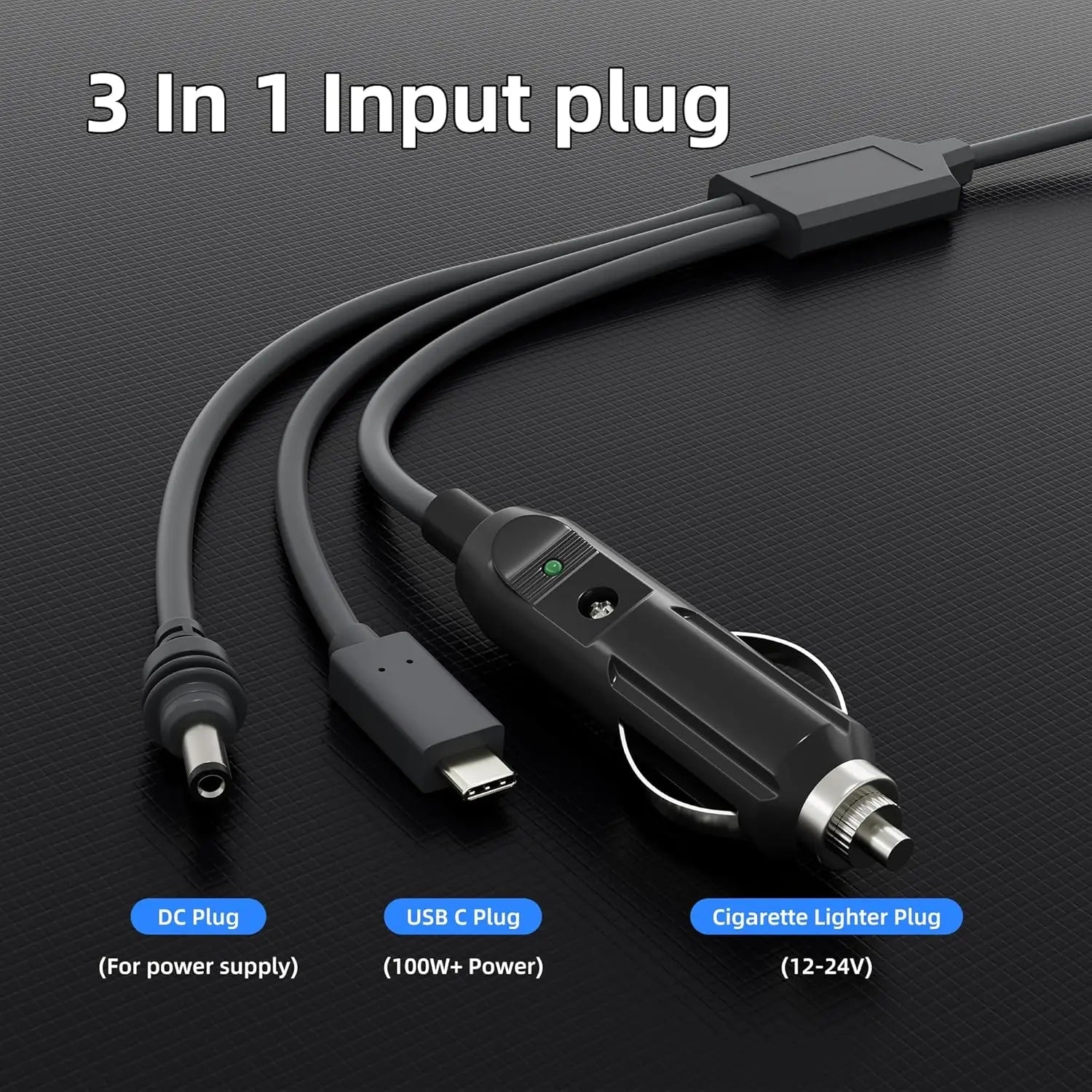 Starlink 3-in-1 car charger cable for Gen3 and Mini, waterproof, 5-meter black power cord with USB-C port for vehicle use
