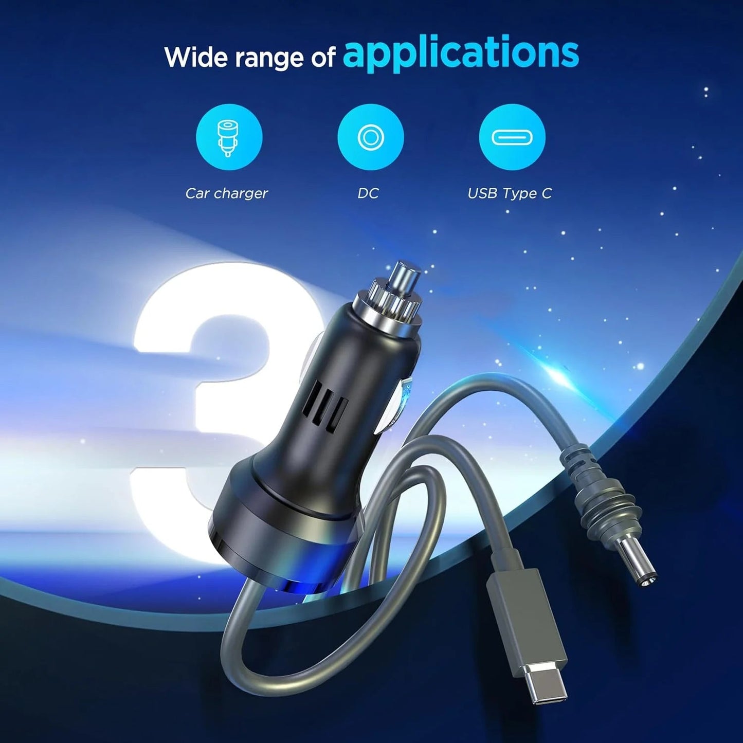 Starlink 3-in-1 waterproof car charger cable with USB-C port for Gen3 and Mini, 5-meter black power cord with cigarette lighter plug