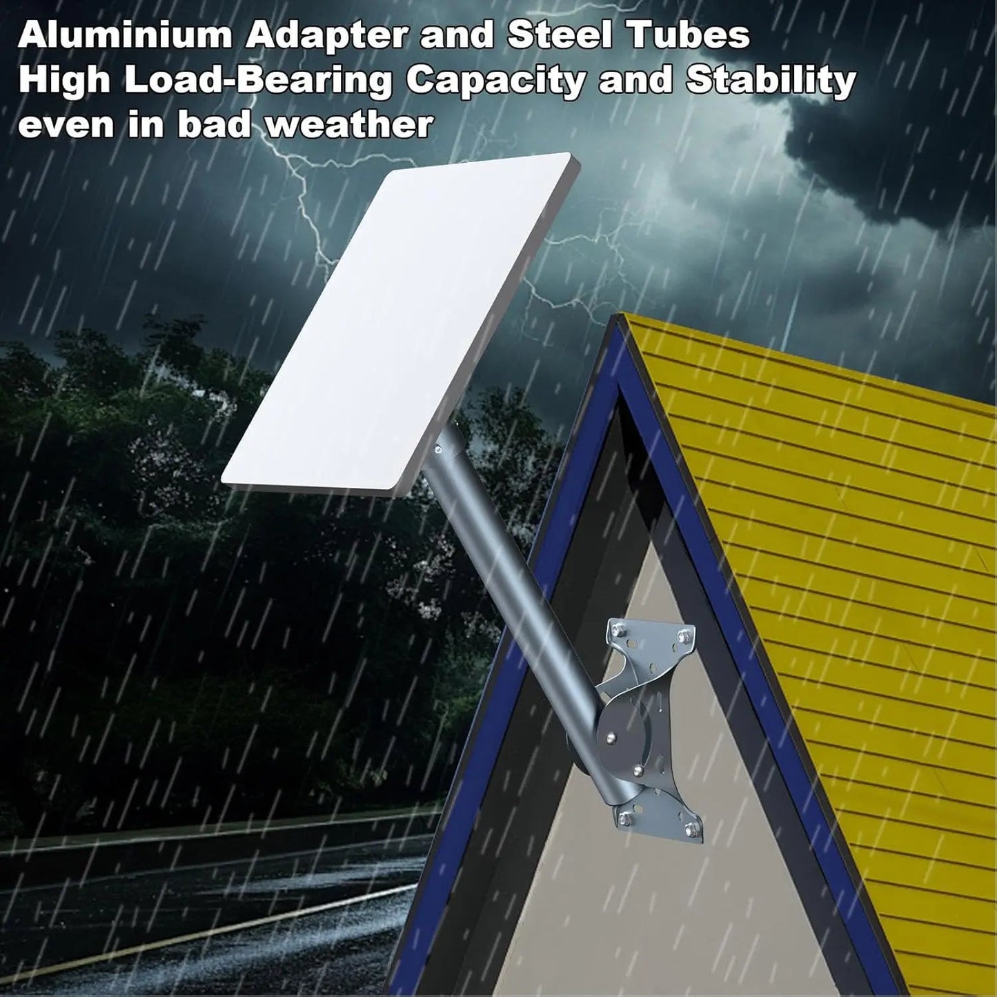 Adjustable Starlink satellite roof mount kit with rectangular dish and pivot stand, designed for secure outdoor installation.