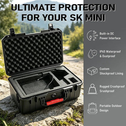 Starlink Mini waterproof shockproof hard storage case with custom foam for travel and camping, designed for wireless RV use.