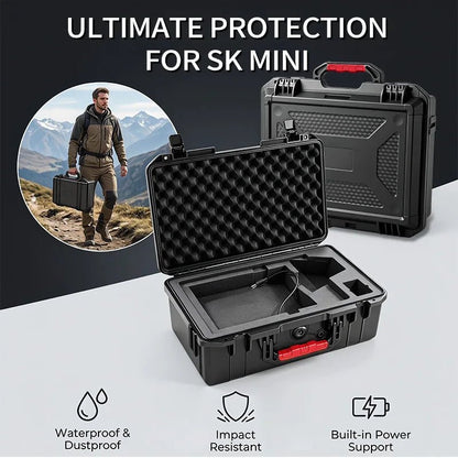 Black hard protective storage case for Starlink Mini, waterproof, shockproof, with custom foam for RV camping and wireless device protection.