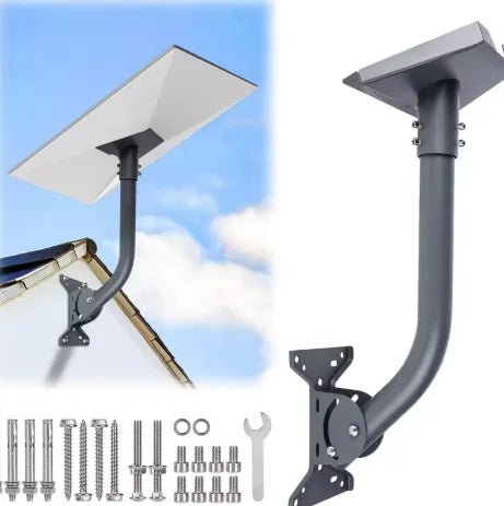 Black metal flat pole adapter bracket for Starlink Gen 3 and V4 satellite antennas, adjustable mount for roof or wall installation.