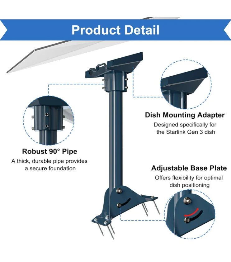 Starlink adjustable rectangular satellite roof mount with pivot, black dish mounting kit on roof, by Guangzhou Chuangze Digital Technology.
