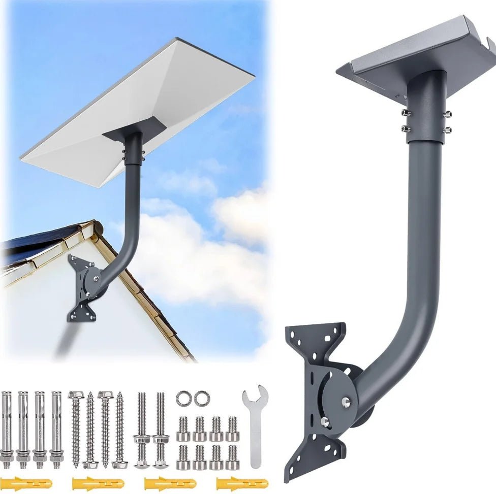 Starlink Gen 3 satellite antenna adjustable metal mounting bracket for roof, wall, or pole installation.