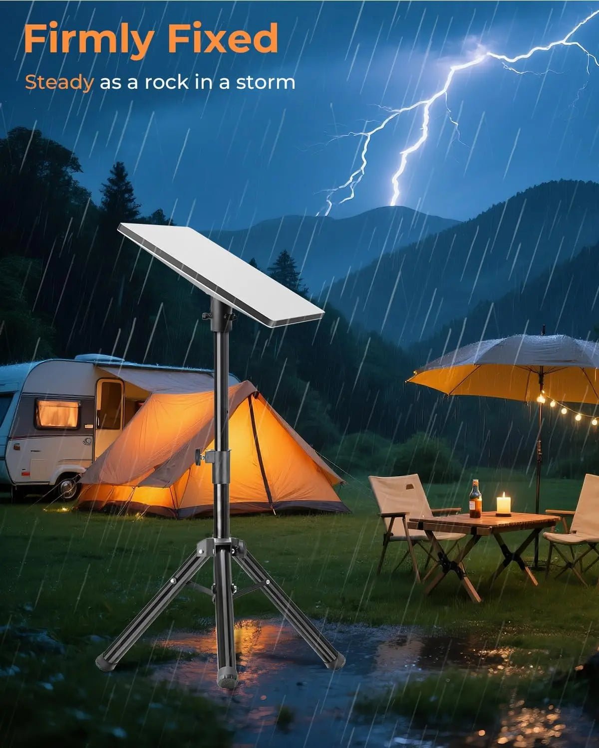 Starlink Gen 3 mount with adjustable tripod stand for outdoor camping and RV, compatible with Starlink mounting kit.