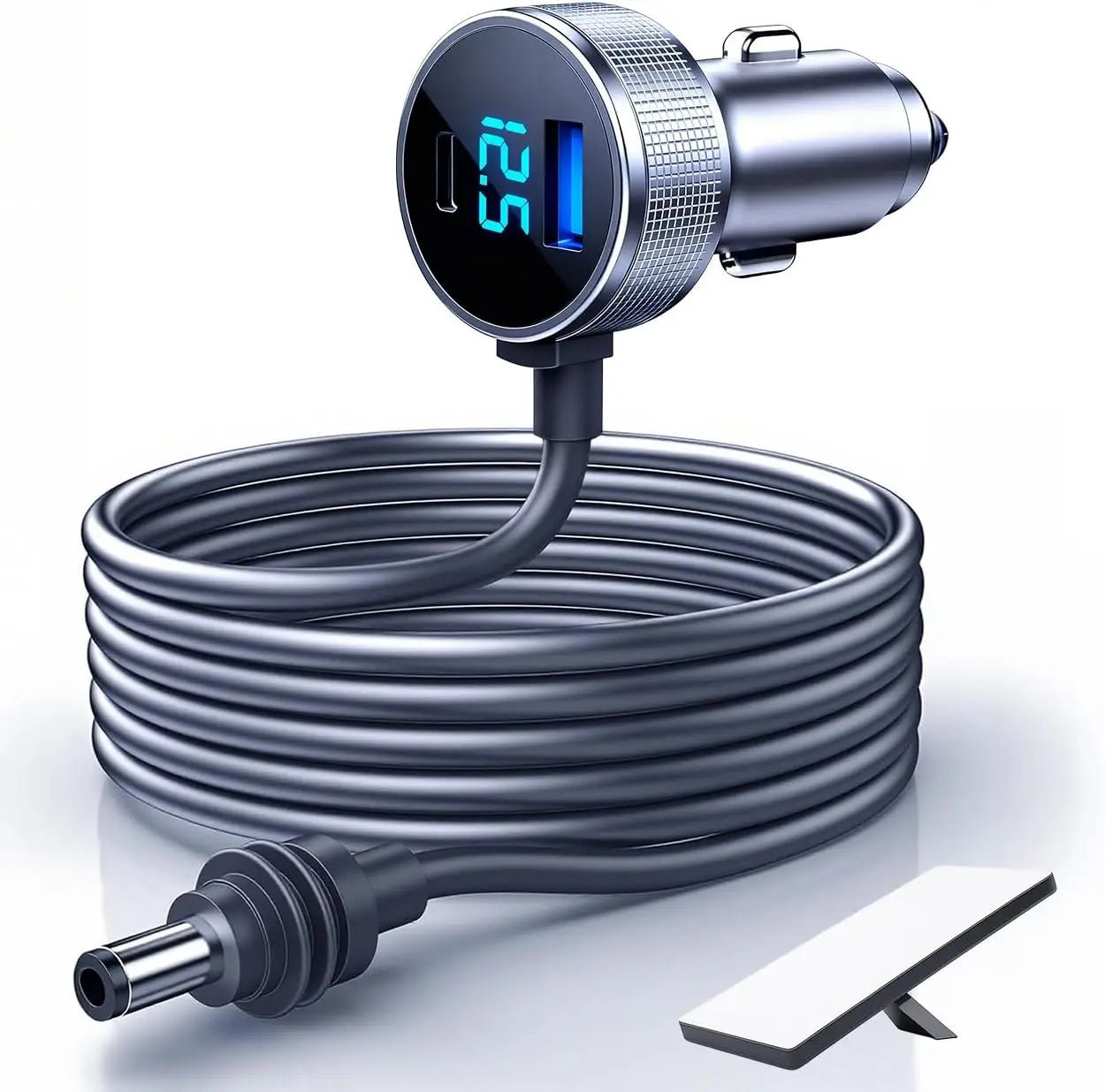 Starlink Mini Car Charger with LED voltage display, IP68 waterproof DC power cable for RV, truck, and yacht, 5 meters long.