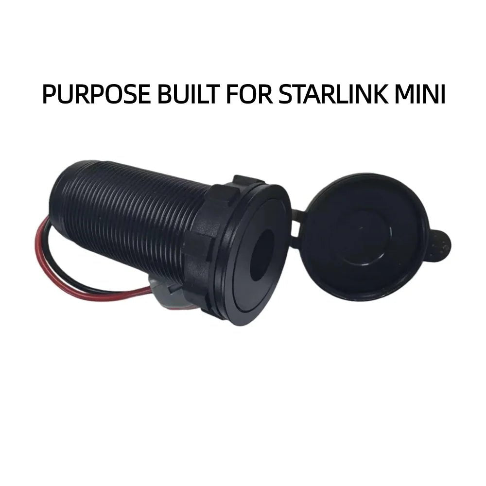Starlink Mini DC Power Adapter 12-24V to 30V step-up converter with weatherproof silicone cable for outdoor RV use.