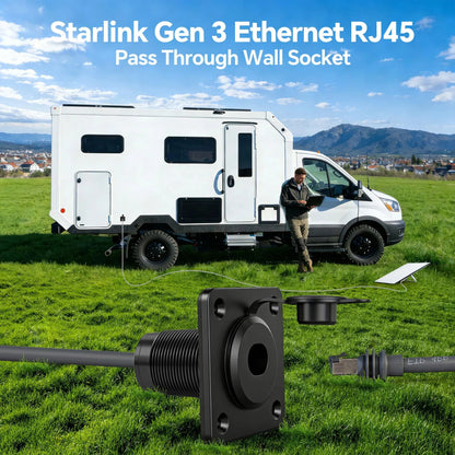 Waterproof Starlink Gen3 RJ45 pass-through wall socket with CAT6 Ethernet female connectors and aluminum bulkhead panel from Guangzhou Chuangze