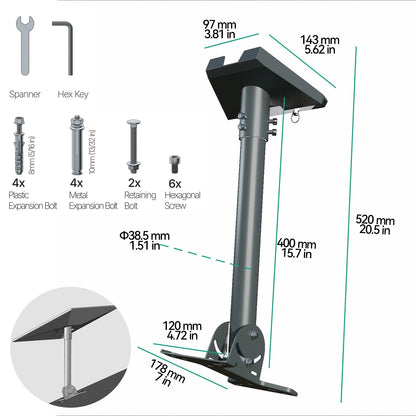 Starlink Gen3/V3 adjustable straight pipe wall mount bracket kit in black, made of carbon steel for outdoor and marine use.