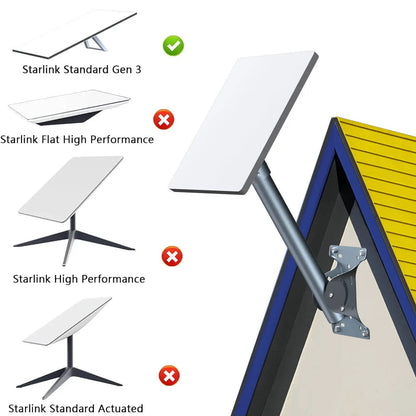 Starlink Gen3 wall mount bracket kit made of carbon steel, adjustable straight pipe design for outdoor and marine use.