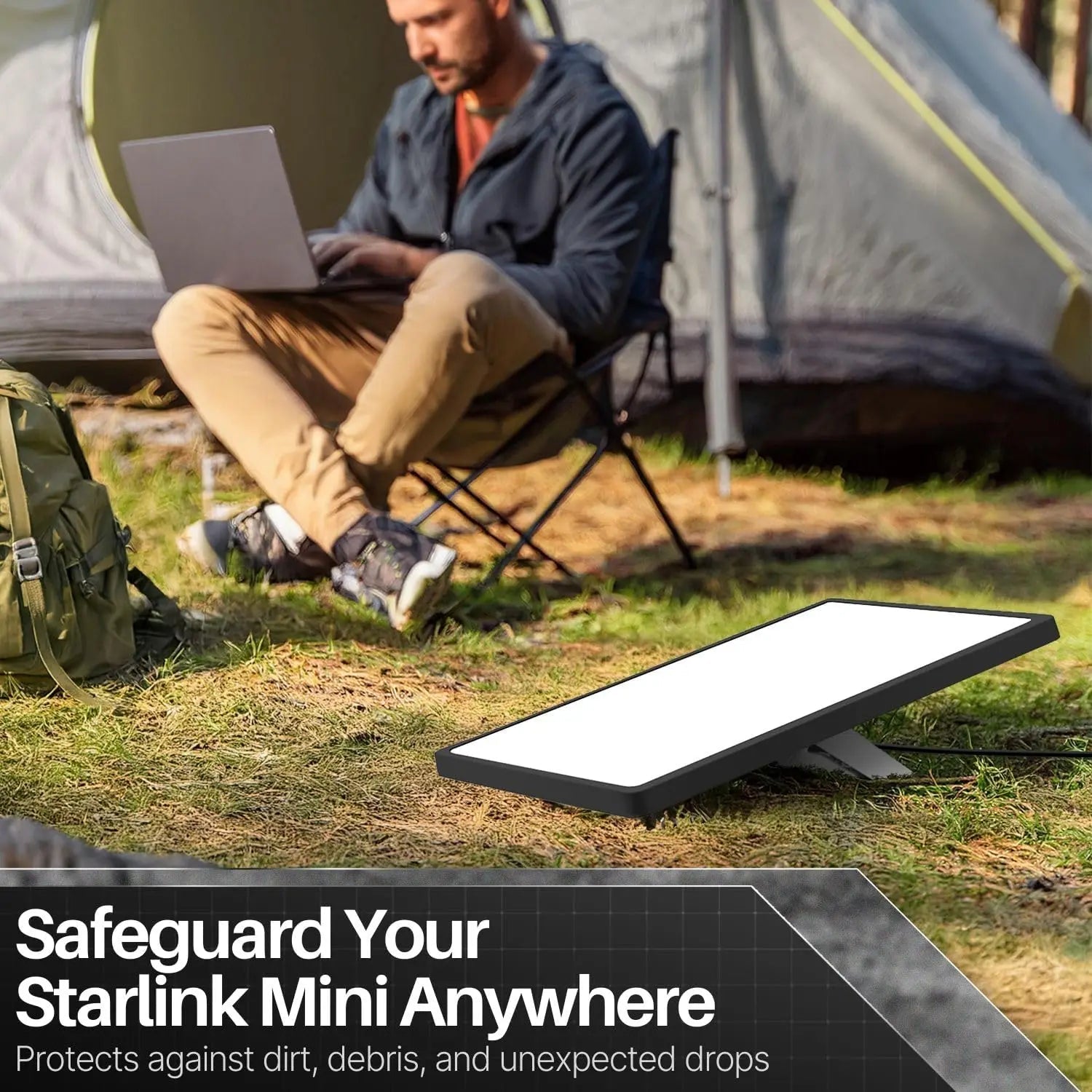 Starlink Mini liquid silicone protective case by Guangzhou Chuangze Digital, showing a black, flexible, non-slip, full-cover shell.