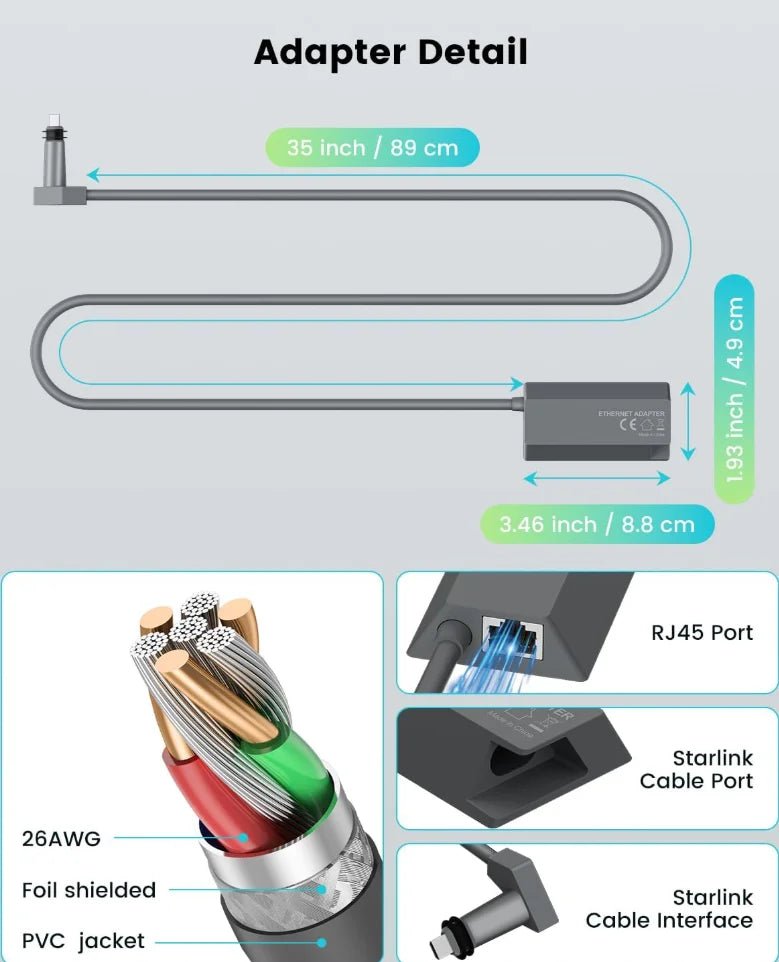 Starlink Gen 2 Ethernet Adapter by Guangzhou Chuangze Digital Technology, dark grey plug-and-play Ethernet dongle for stable internet connection