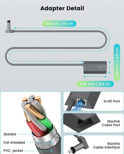Starlink Gen 2 Ethernet Adapter by Guangzhou Chuangze Digital Technology, dark grey plug-and-play Ethernet dongle for stable internet connection
