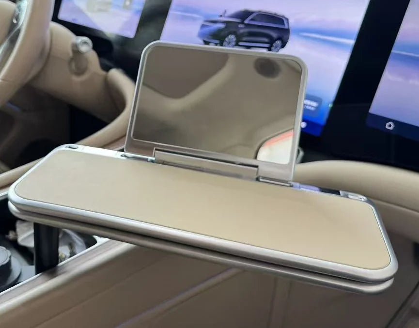 Starlink 180° rotatable folding car desk with steering wheel tray, laptop and writing surface, car interior accessory for men and women.
