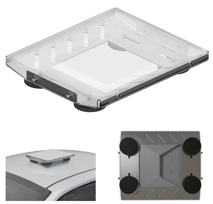 Starlink Mini Magnetic Car Roof Bracket with transparent waterproof protective cover, no drill mount kit, white, durable and weatherproof.