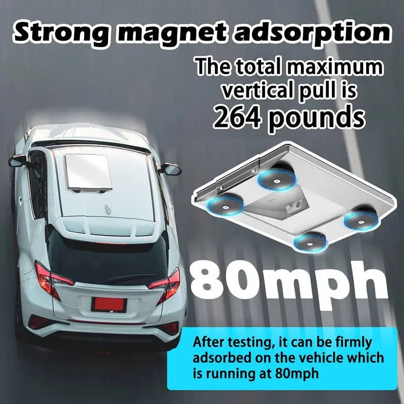 Starlink Mini magnetic car roof bracket with transparent protective cover, waterproof and durable, no drill mount kit, white color.