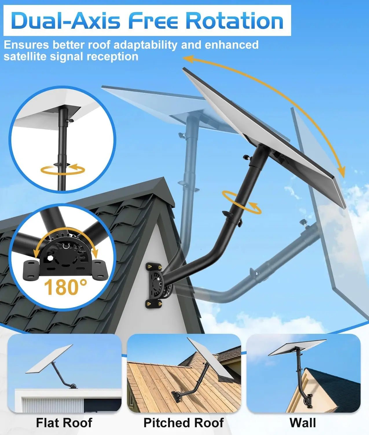 Starlink Gen 3 long mount with pipe adapter, adjustable wall and roof mounting kit, compatible with Guangzhou Chuangze Digital Technology.