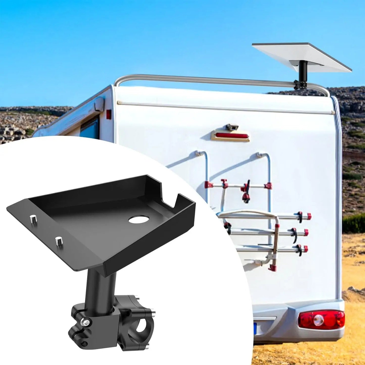 Metal alloy Starlink Gen 3 roof mount kit with adjustable pipe adapter for RV outdoor installation, compatible with standard V3 dish.